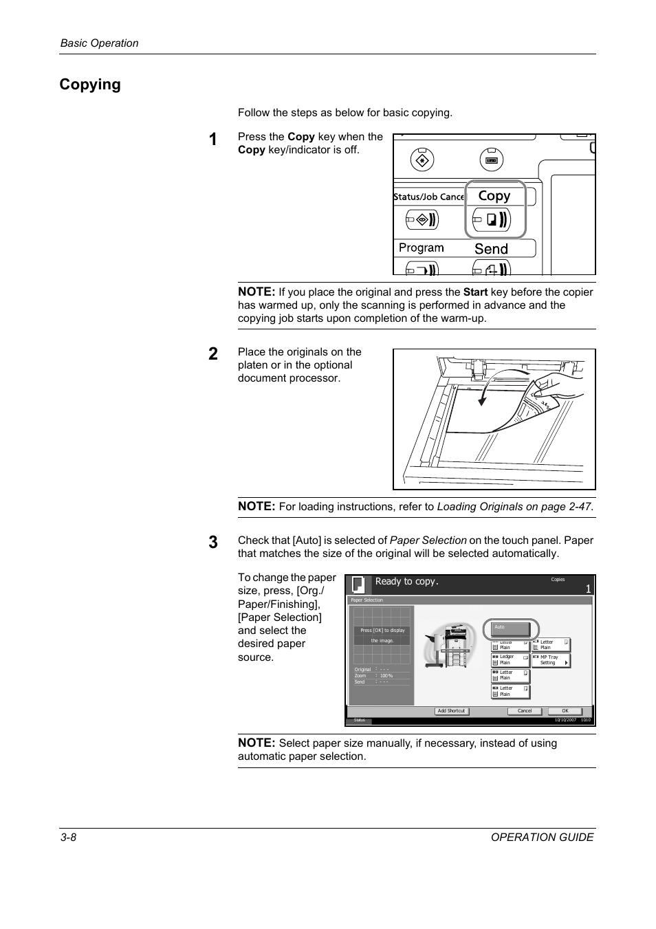 Copying, Copying -8, Basic operation 3-8 operation guide | Follow the steps as below for basic copying | TA Triumph-Adler DC 2325 User Manual | Page 94 / 229