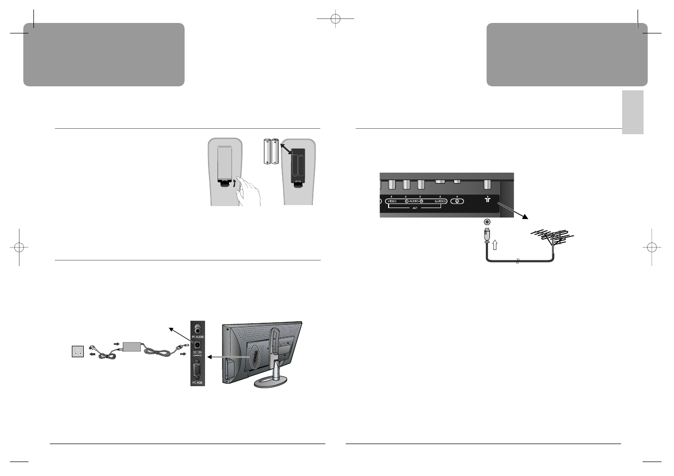 Preparation, Aerial connection, Inserting batteries into the remote control unit | Mains connection | Daewoo DSL-17W1T User Manual | Page 7 / 18