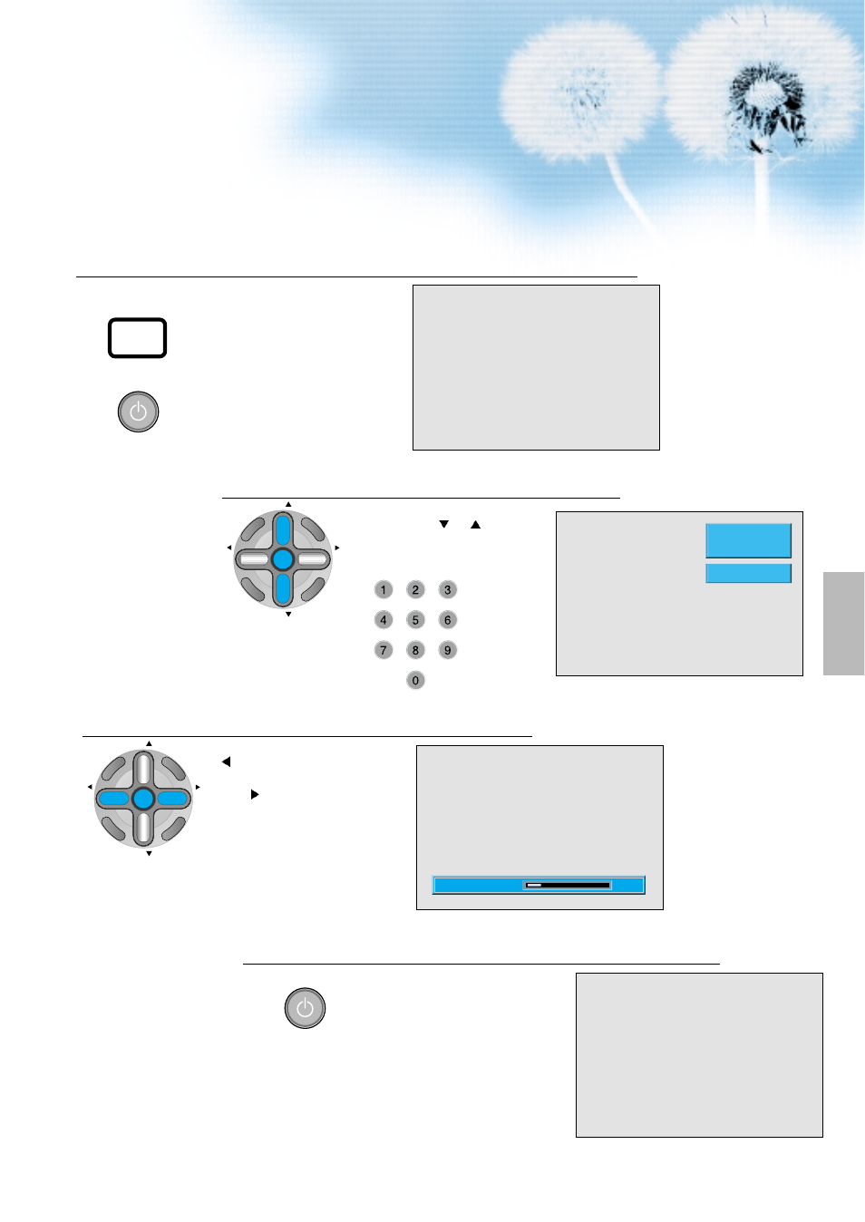 Press the “on/off” button, Select channel, Adjust volume | Press the “power” button to turn off the pdp set | Daewoo DTS - 42 User Manual | Page 21 / 79