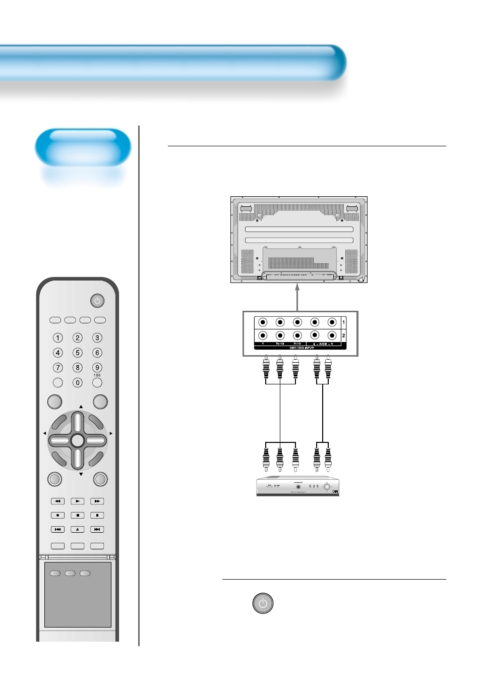 Press the power buttons, Connect a digital broadcasting receiver to the pdp, Watching digital broadcasts | Digital broadcasting receiver, Video, Set-top box) audio, Turn the pdp and the receiver on | Daewoo DTS - 42 User Manual | Page 28 / 79