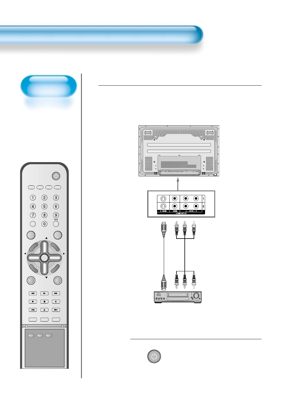 Press the power buttons, Connect a vcr to the pdp, Watching a vcr image | S-video vcr video/audio, Turn the pdp and the vcr on | Daewoo DTS - 42 User Manual | Page 36 / 79