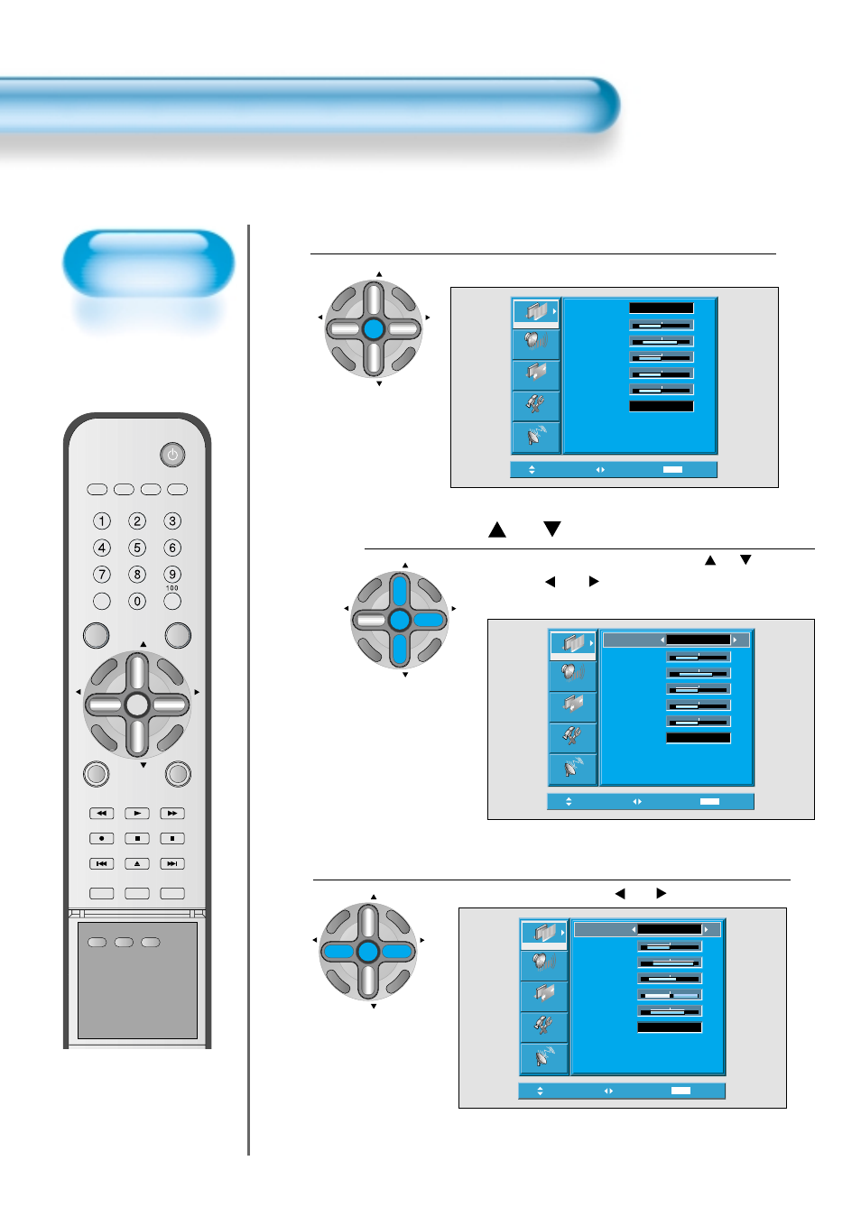 Press the “ ch ” button, Select the user mode, Press the menu button | Customizing picture, Select [user] by pressing the “ vol ” button, The menu shown below will display on the screen | Daewoo DTS - 42 User Manual | Page 46 / 79