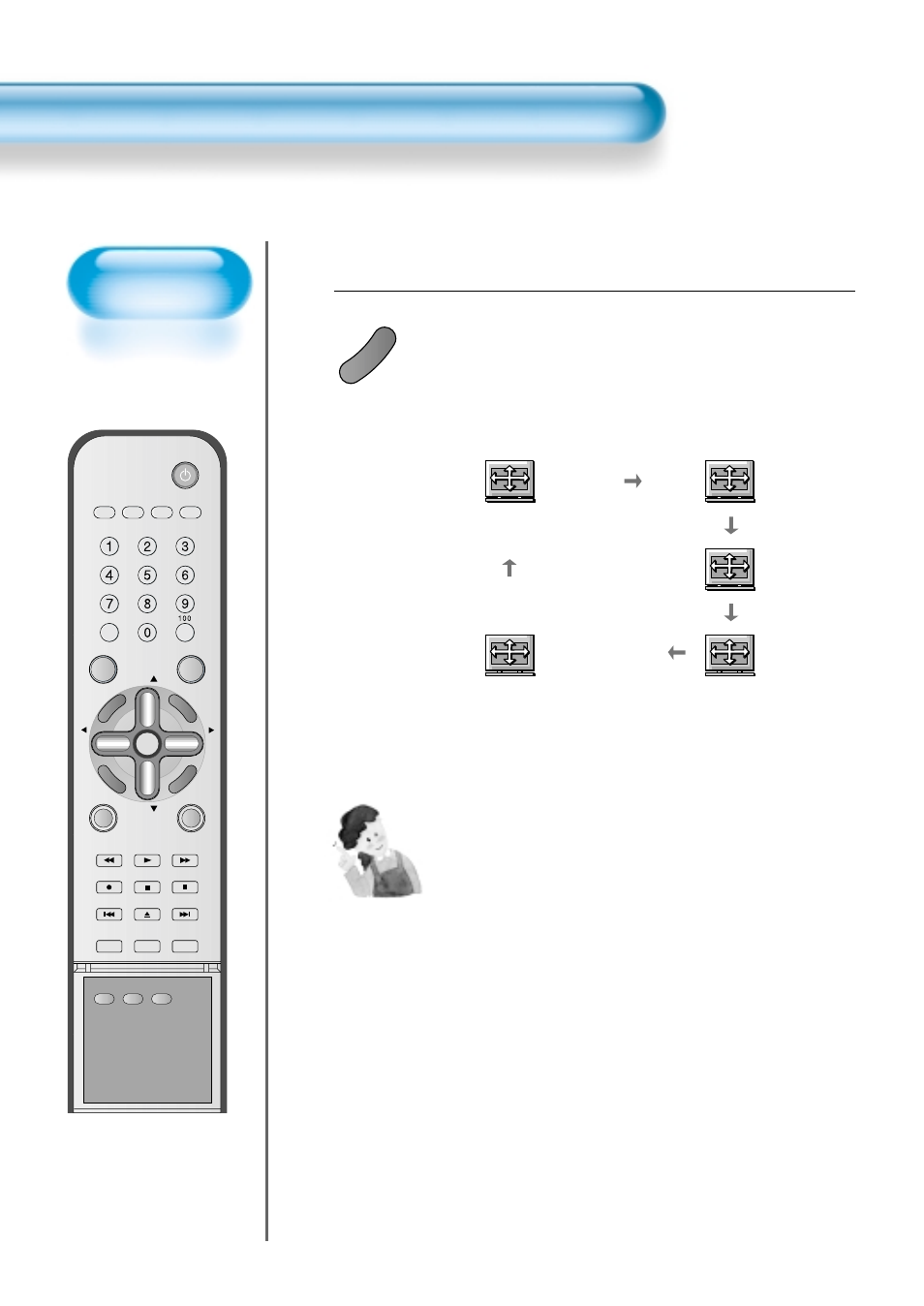 Press the “screen size” button, Adjusting screen size | Daewoo DTS - 42 User Manual | Page 48 / 79