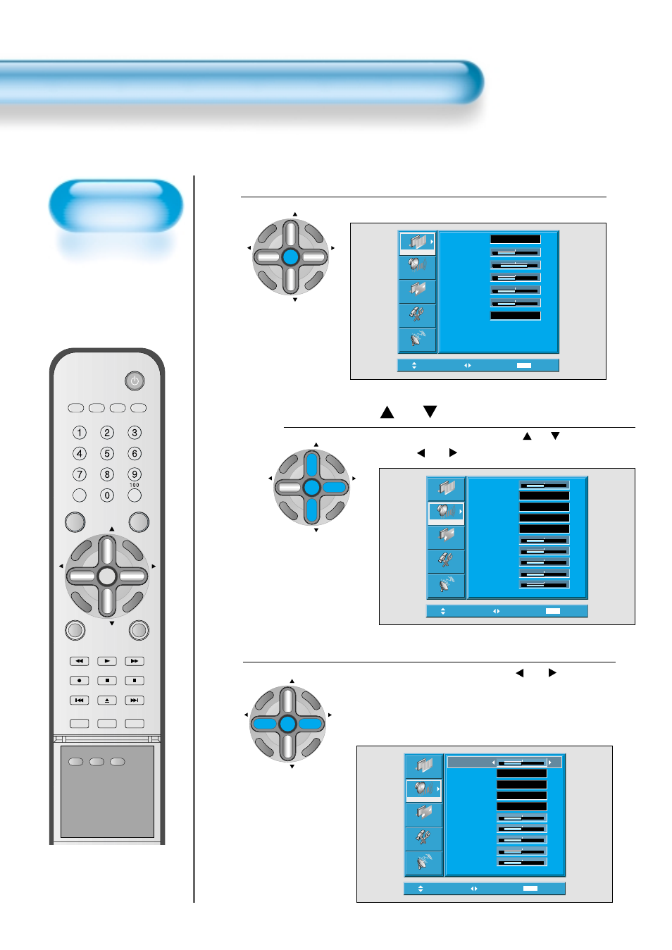 Press the “ ch ” button, Select sound balance, Press the menu button | Customizing sound mode, The menu screen as below will be displayed | Daewoo DTS - 42 User Manual | Page 56 / 79