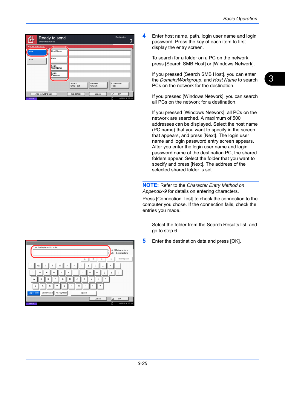 Basic operation 3-25, Enter the destination data and press [ok | TA Triumph-Adler DC 2435 User Manual | Page 119 / 568