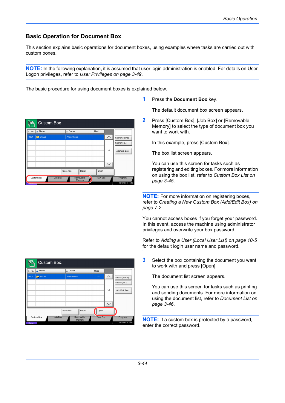 Basic operation for document box, Basic operation 3-44 | TA Triumph-Adler DC 2435 User Manual | Page 138 / 568