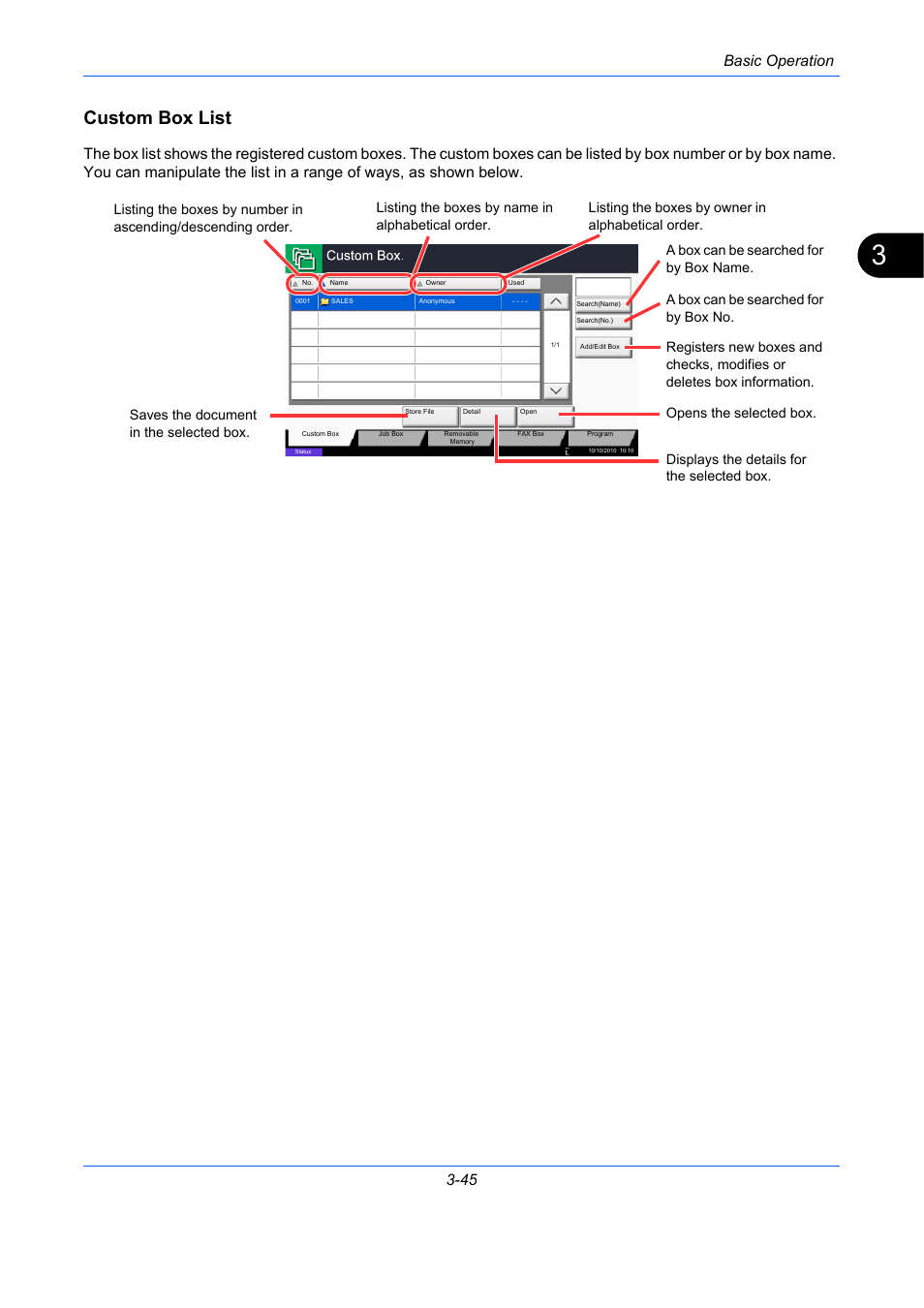 Custom box list, E 3-45), Ge 3-45 | Basic operation 3-45 | TA Triumph-Adler DC 2435 User Manual | Page 139 / 568