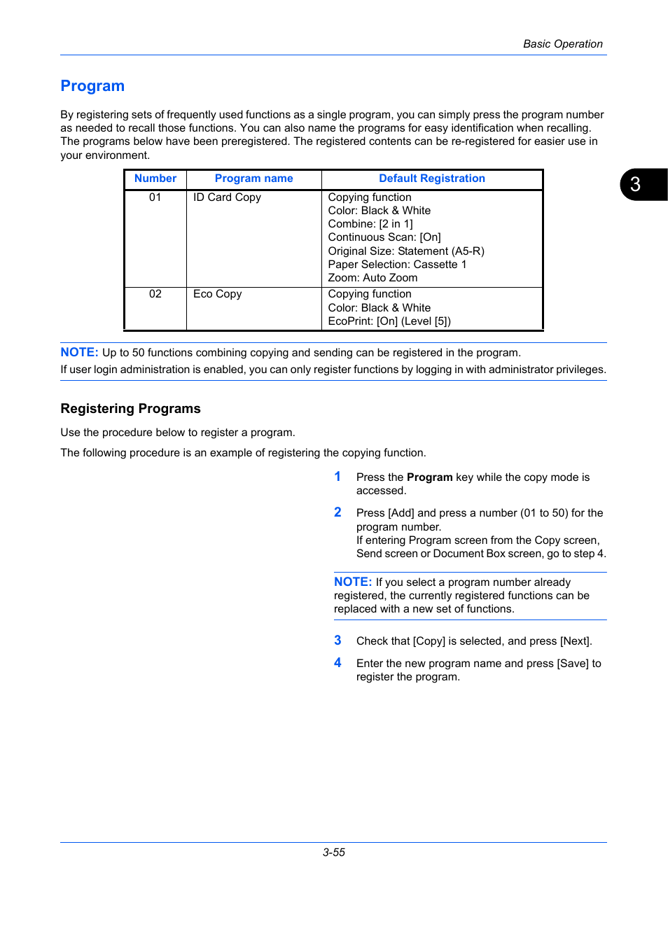 Program, Registering programs, Program -55 | TA Triumph-Adler DC 2435 User Manual | Page 149 / 568