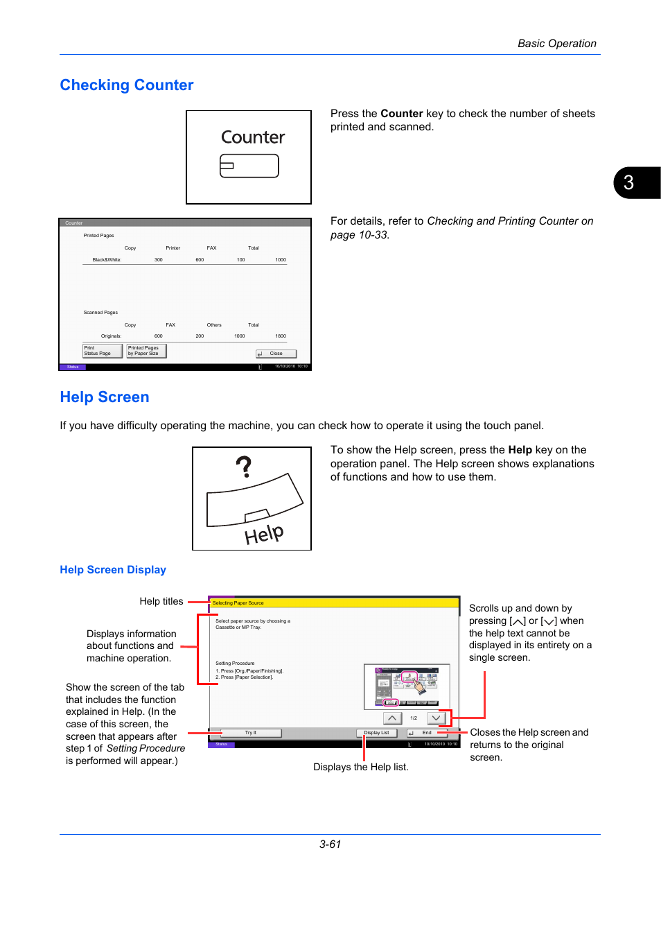 Checking counter, Help screen, Checking counter -61 help screen -61 | Checking counter -61, Help screen -61, Basic operation 3-61 | TA Triumph-Adler DC 2435 User Manual | Page 155 / 568