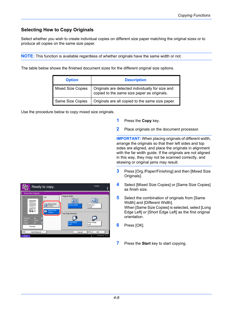 Selecting how to copy originals | TA Triumph-Adler DC 2435 User Manual | Page 164 / 568