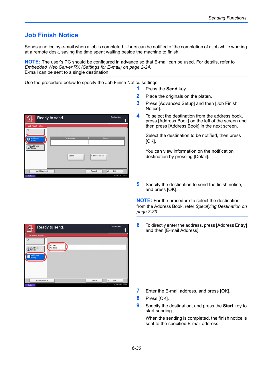 Job finish notice, Job finish notice -36, E 6-36) | TA Triumph-Adler DC 2435 User Manual | Page 248 / 568