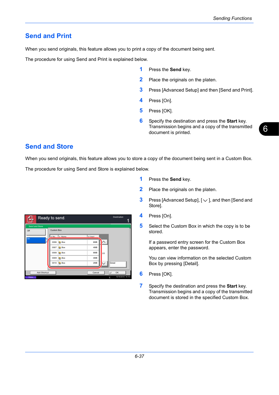 Send and print, Send and store, Send and print -37 send and store -37 | E 6-37, Send and print -37, Send and store -37 | TA Triumph-Adler DC 2435 User Manual | Page 249 / 568