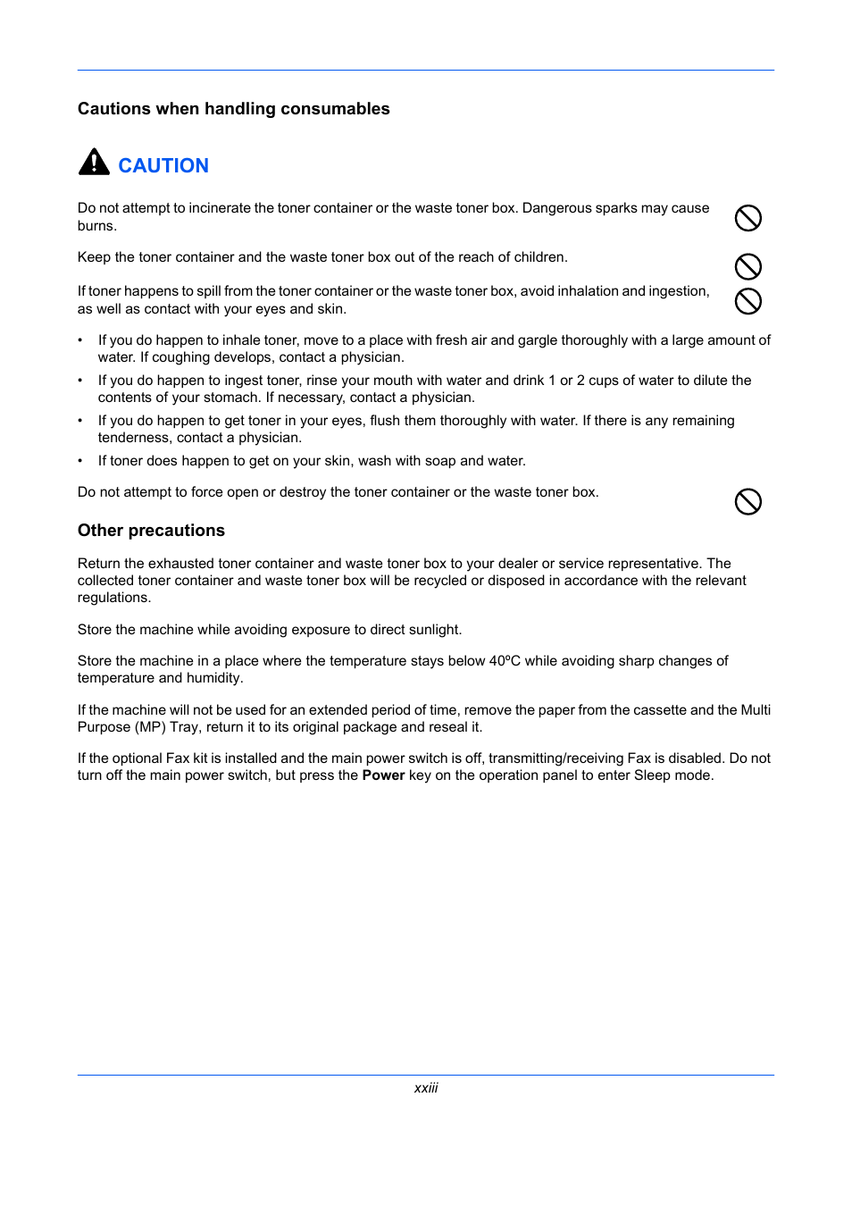 Cautions when handling consumables, Other precautions, Caution | TA Triumph-Adler DC 2435 User Manual | Page 25 / 568