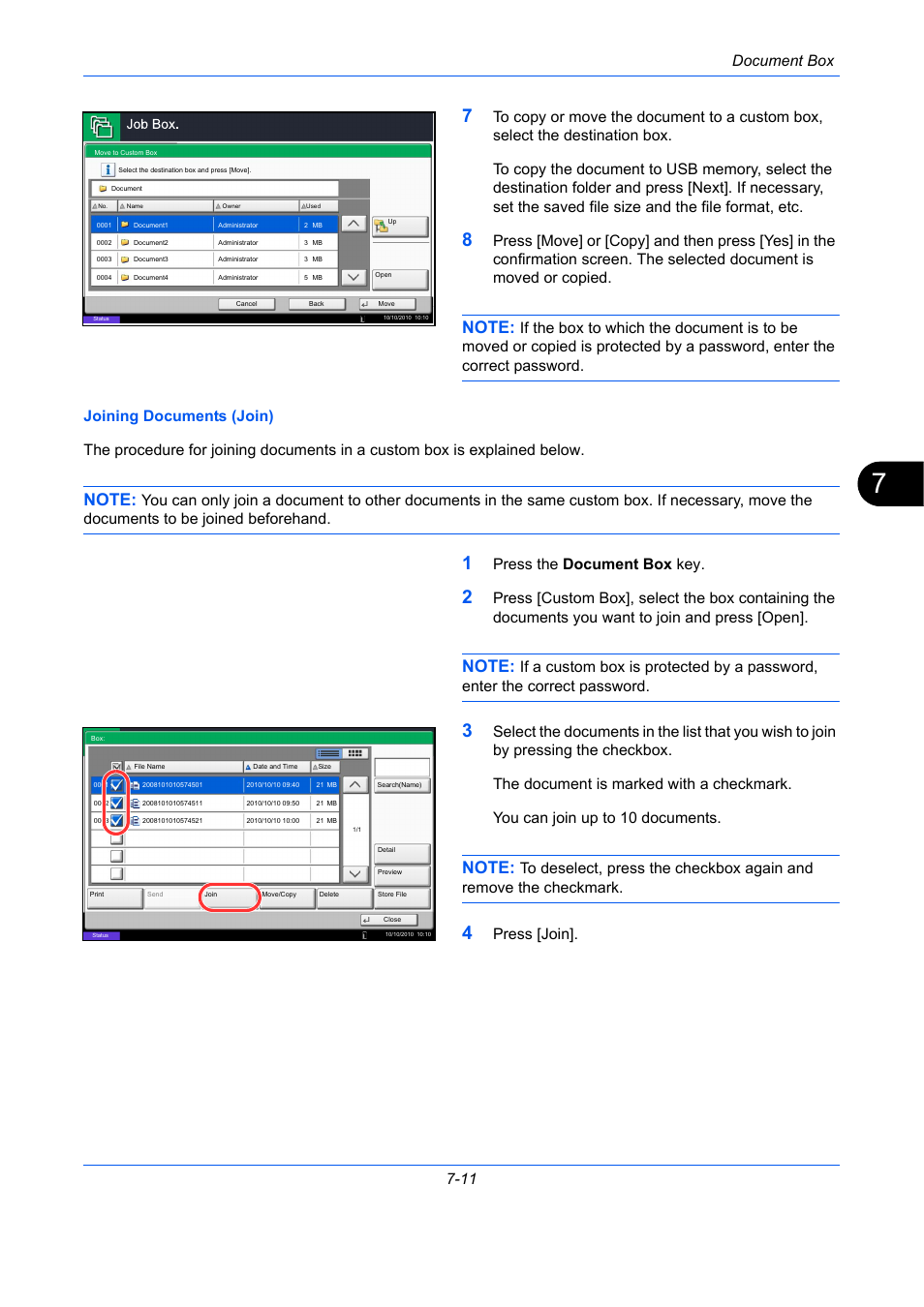 Ge 7-11), Document box 7-11, Press the document box key | Press [join | TA Triumph-Adler DC 2435 User Manual | Page 267 / 568