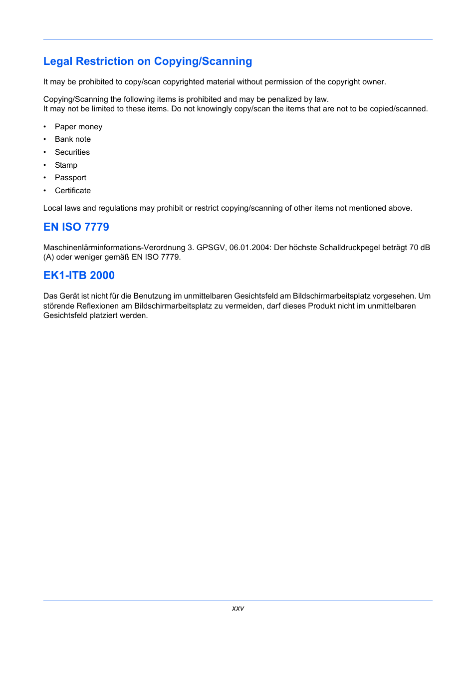 Legal restriction on copying/scanning, En iso 7779 | TA Triumph-Adler DC 2435 User Manual | Page 27 / 568