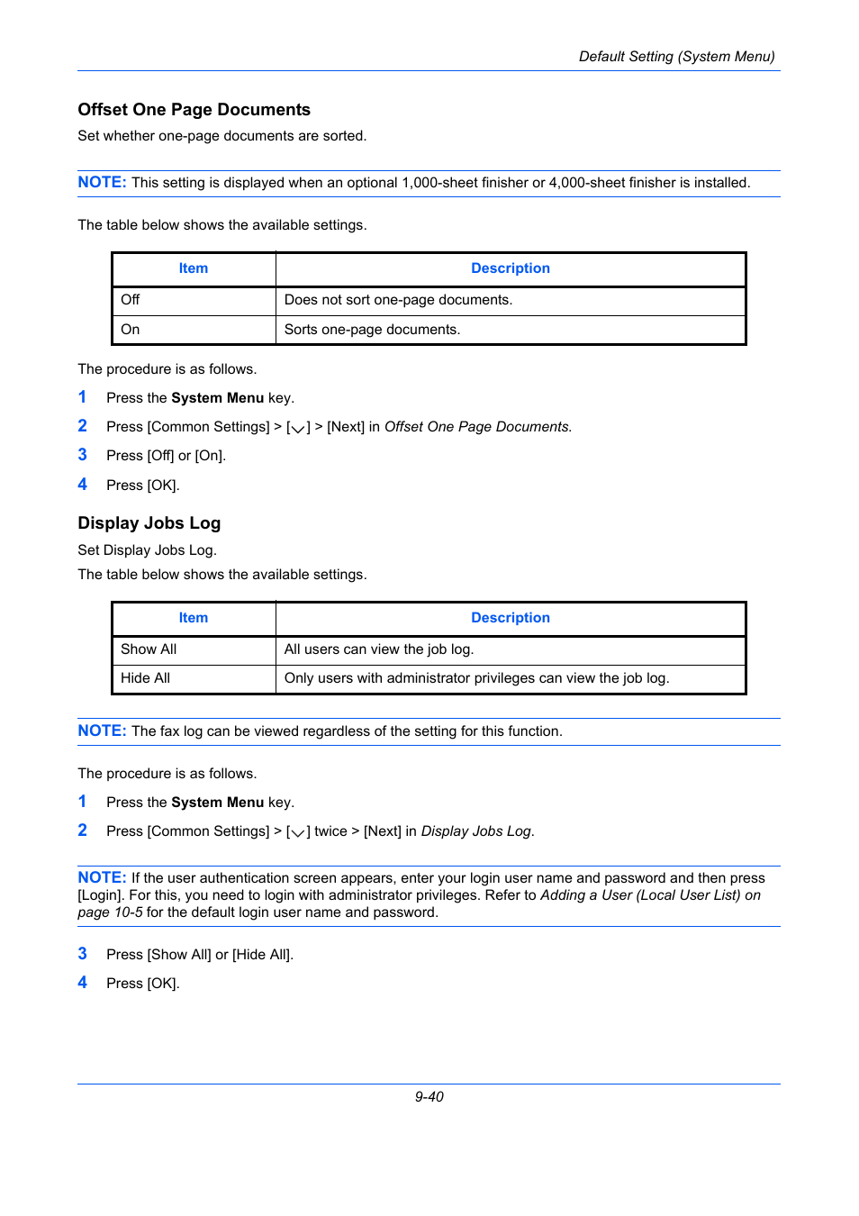 Display jobs log, E 9-40, Display jobs log …9-40 | TA Triumph-Adler DC 2435 User Manual | Page 338 / 568