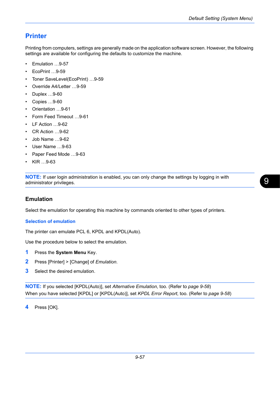 Printer, Emulation, Printer -57 | TA Triumph-Adler DC 2435 User Manual | Page 355 / 568