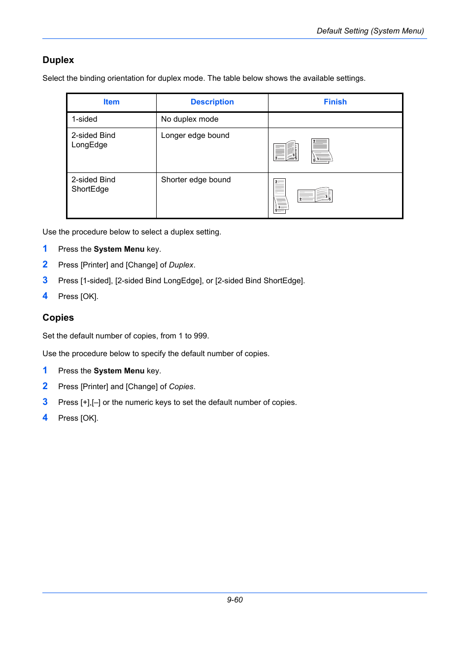 Duplex, Copies, E 9-60) | Duplex …9-60, Copies …9-60 | TA Triumph-Adler DC 2435 User Manual | Page 358 / 568