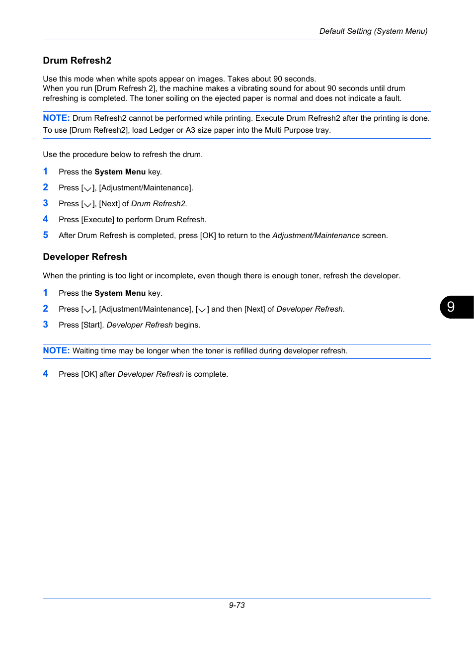 Drum refresh2, Developer refresh, E 9-73) | Drum refresh2 …9-73, Developer refresh -73 | TA Triumph-Adler DC 2435 User Manual | Page 371 / 568