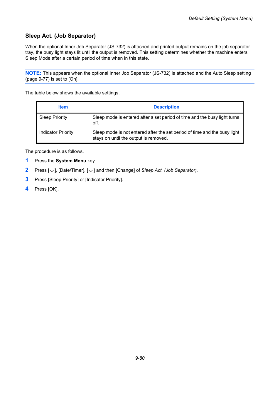 Sleep act. (job separator), E 9-80) | TA Triumph-Adler DC 2435 User Manual | Page 378 / 568