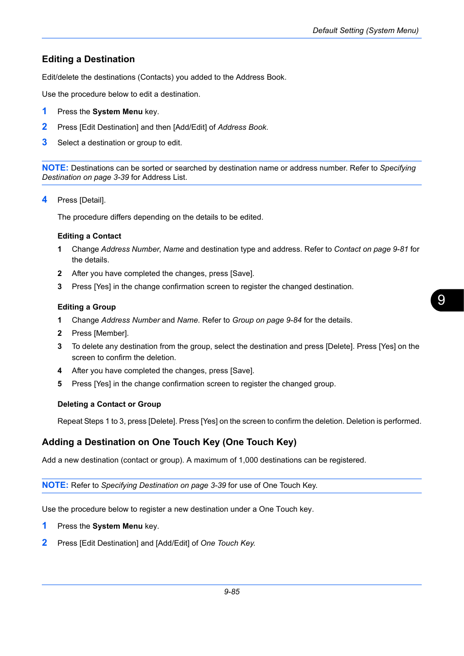 Editing a destination, Ge 9-85) | TA Triumph-Adler DC 2435 User Manual | Page 383 / 568