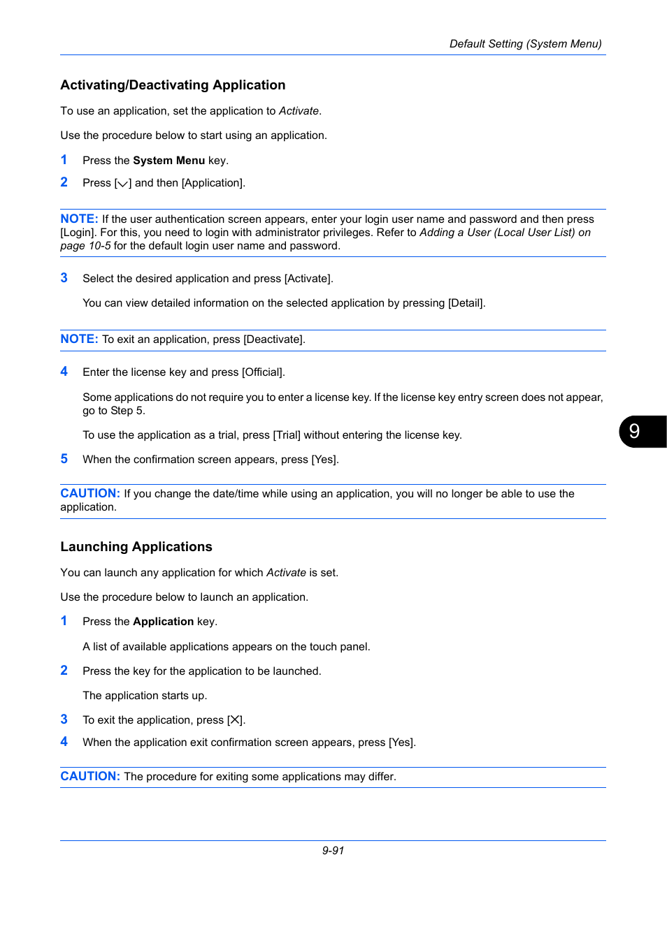 Activating/deactivating application, Launching applications | TA Triumph-Adler DC 2435 User Manual | Page 389 / 568