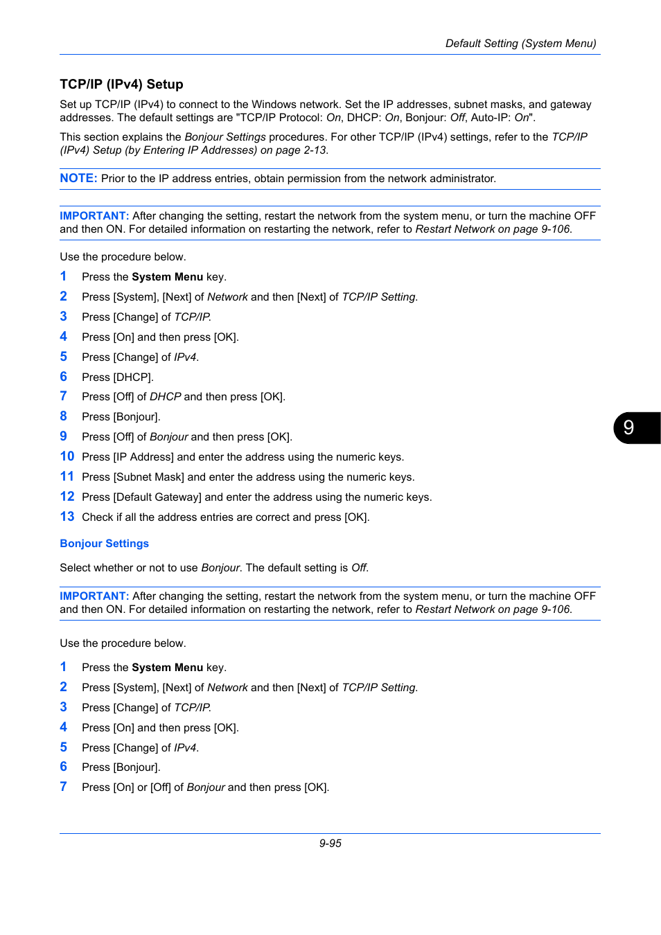 Tcp/ip (ipv4) setup, Tcp/ip (ipv4) setup …9-95 | TA Triumph-Adler DC 2435 User Manual | Page 393 / 568