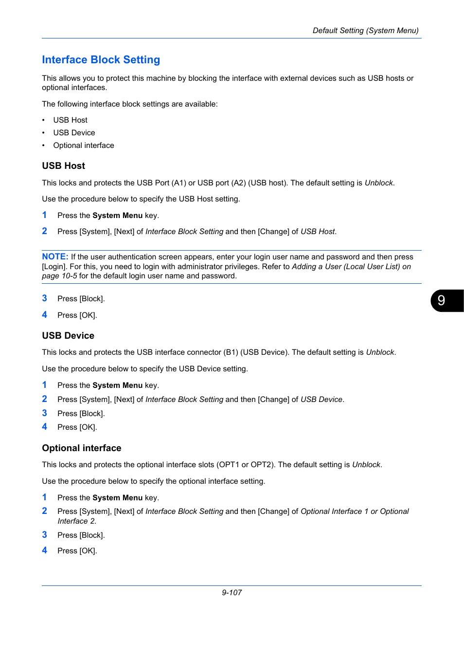 Interface block setting, Usb host, Usb device | Optional interface, Interface block setting -107, E 9-107), Ge 9-107) | TA Triumph-Adler DC 2435 User Manual | Page 405 / 568