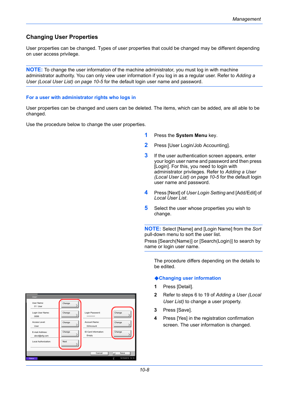 Changing user properties | TA Triumph-Adler DC 2435 User Manual | Page 420 / 568