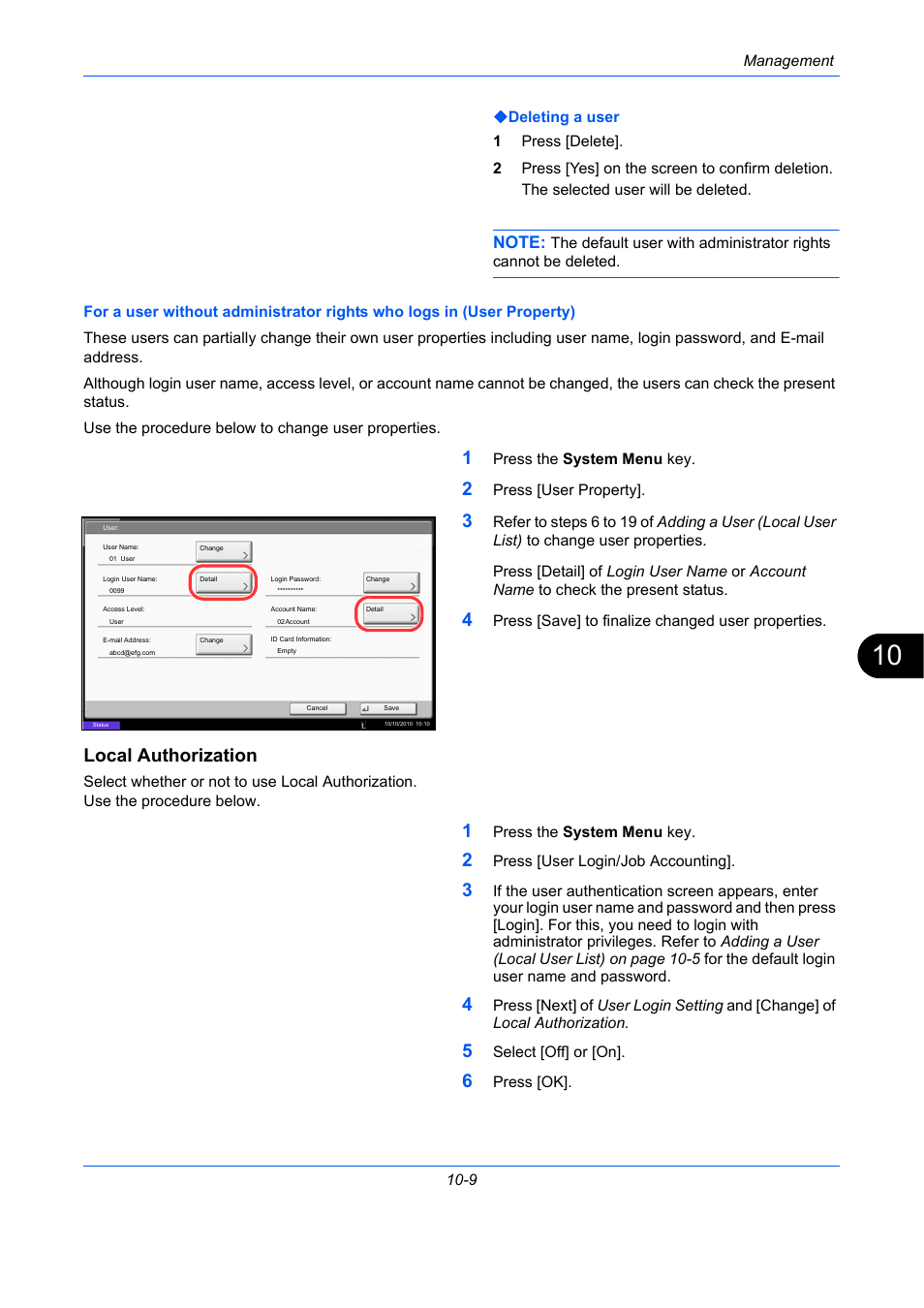 Local authorization, Ge 10-9 | TA Triumph-Adler DC 2435 User Manual | Page 421 / 568