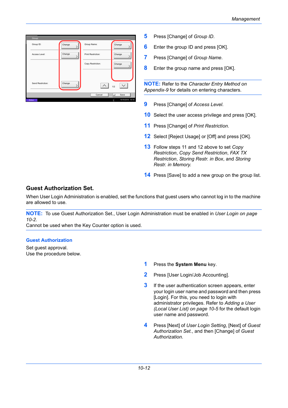 Guest authorization set, E 10-12) | TA Triumph-Adler DC 2435 User Manual | Page 424 / 568