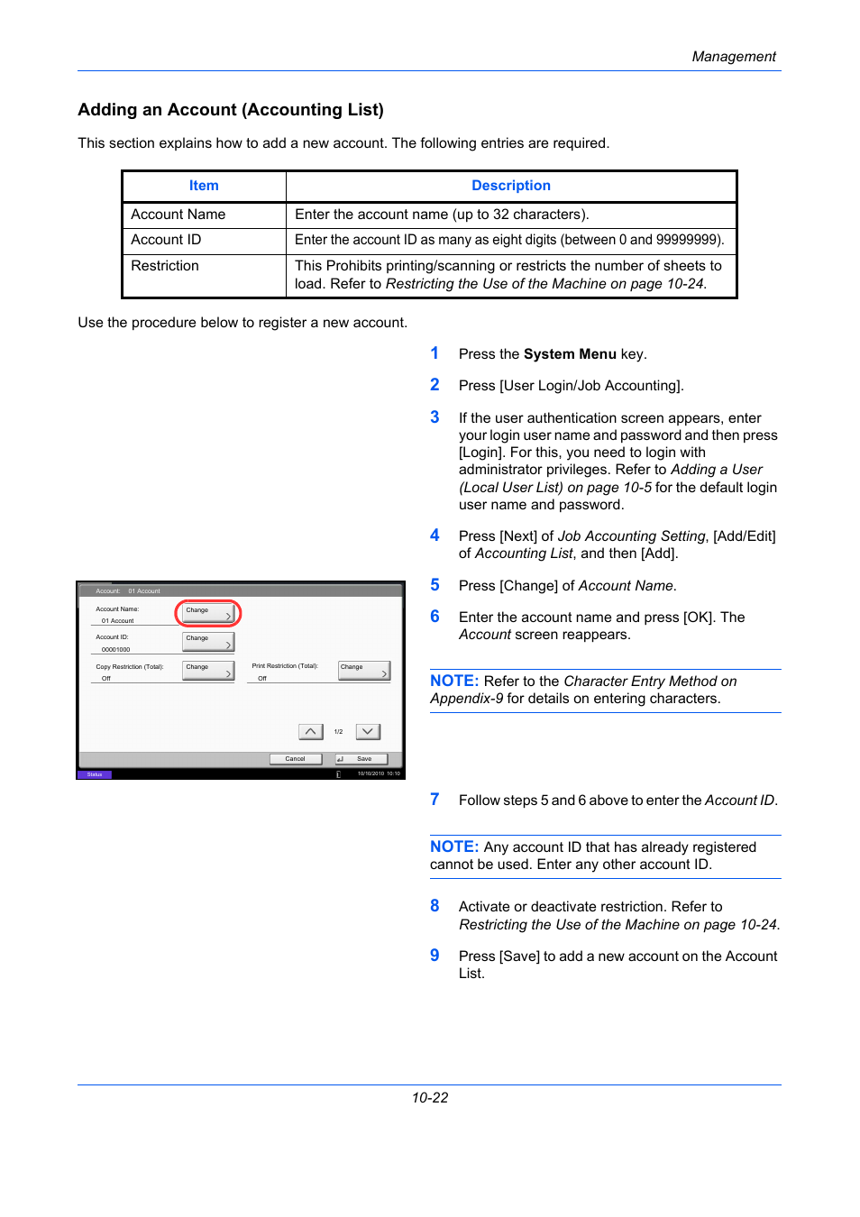 Adding an account (accounting list), Ge 10-22) | TA Triumph-Adler DC 2435 User Manual | Page 434 / 568