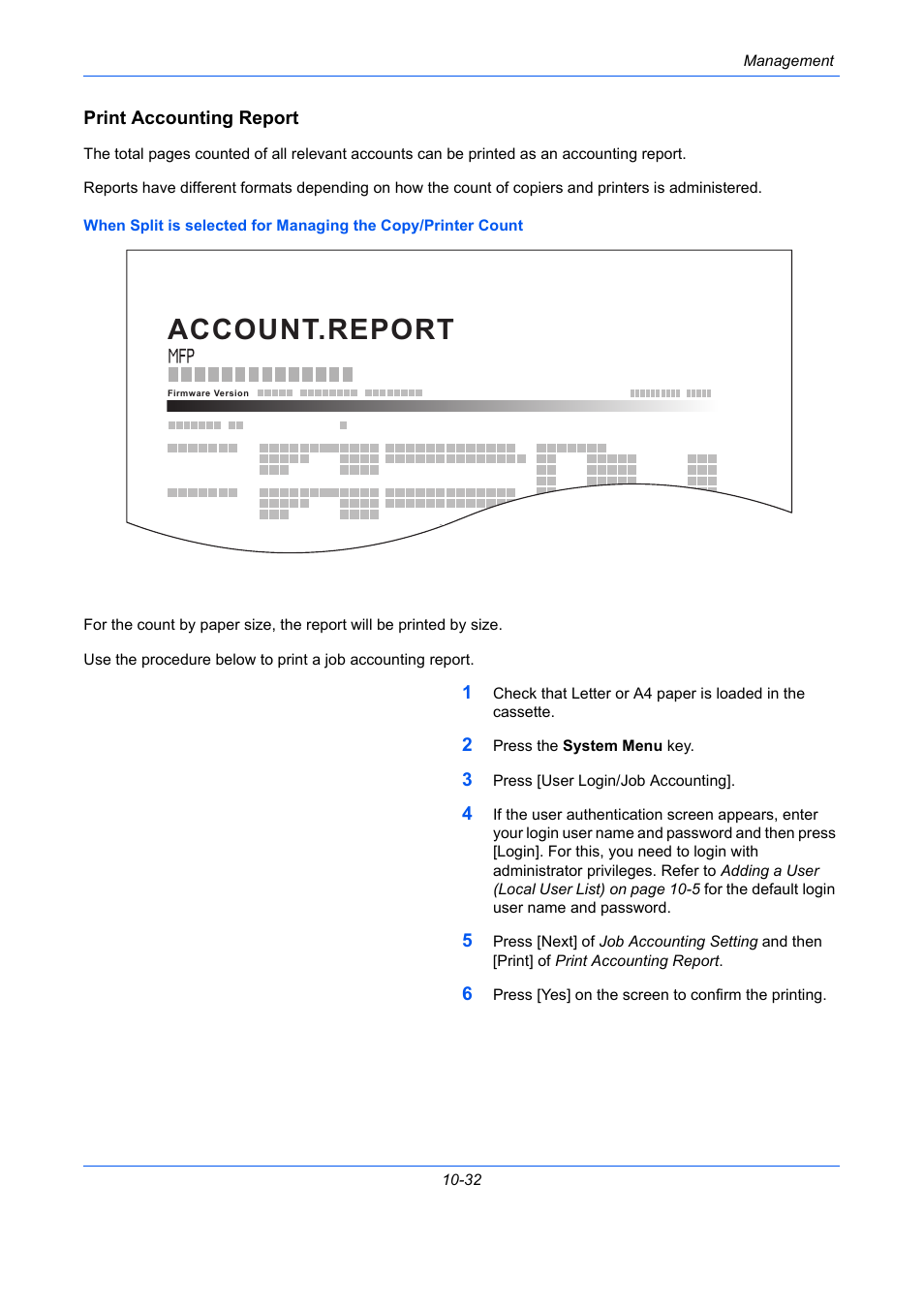 Print accounting report, E 10-32), Account.report | TA Triumph-Adler DC 2435 User Manual | Page 444 / 568