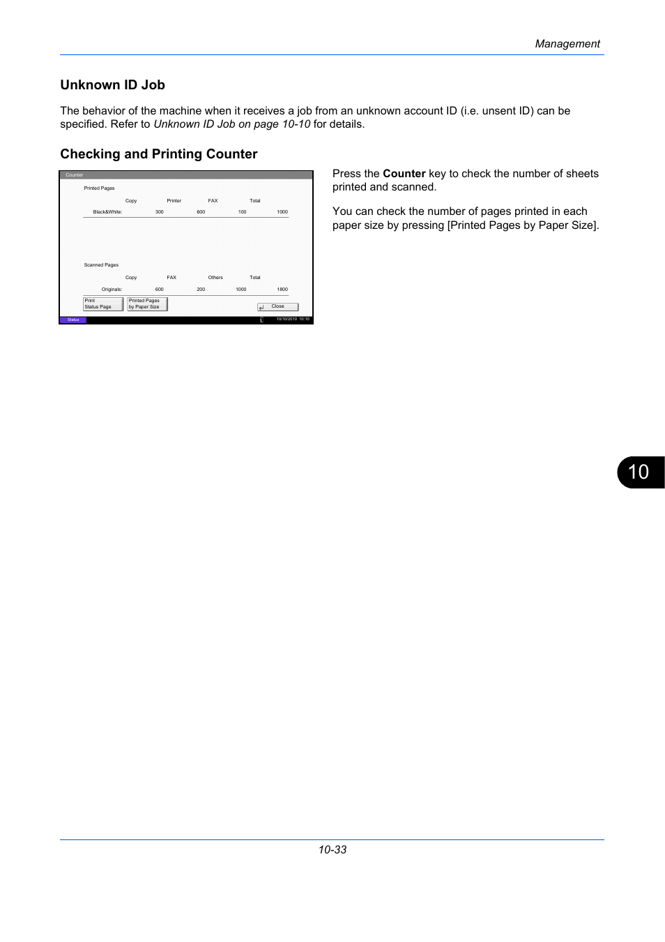 Unknown id job, Checking and printing counter, Management 10-33 | TA Triumph-Adler DC 2435 User Manual | Page 445 / 568