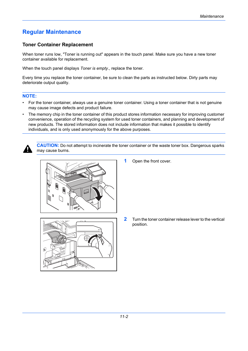 Regular maintenance, Toner container replacement, Regular maintenance -2 | TA Triumph-Adler DC 2435 User Manual | Page 448 / 568