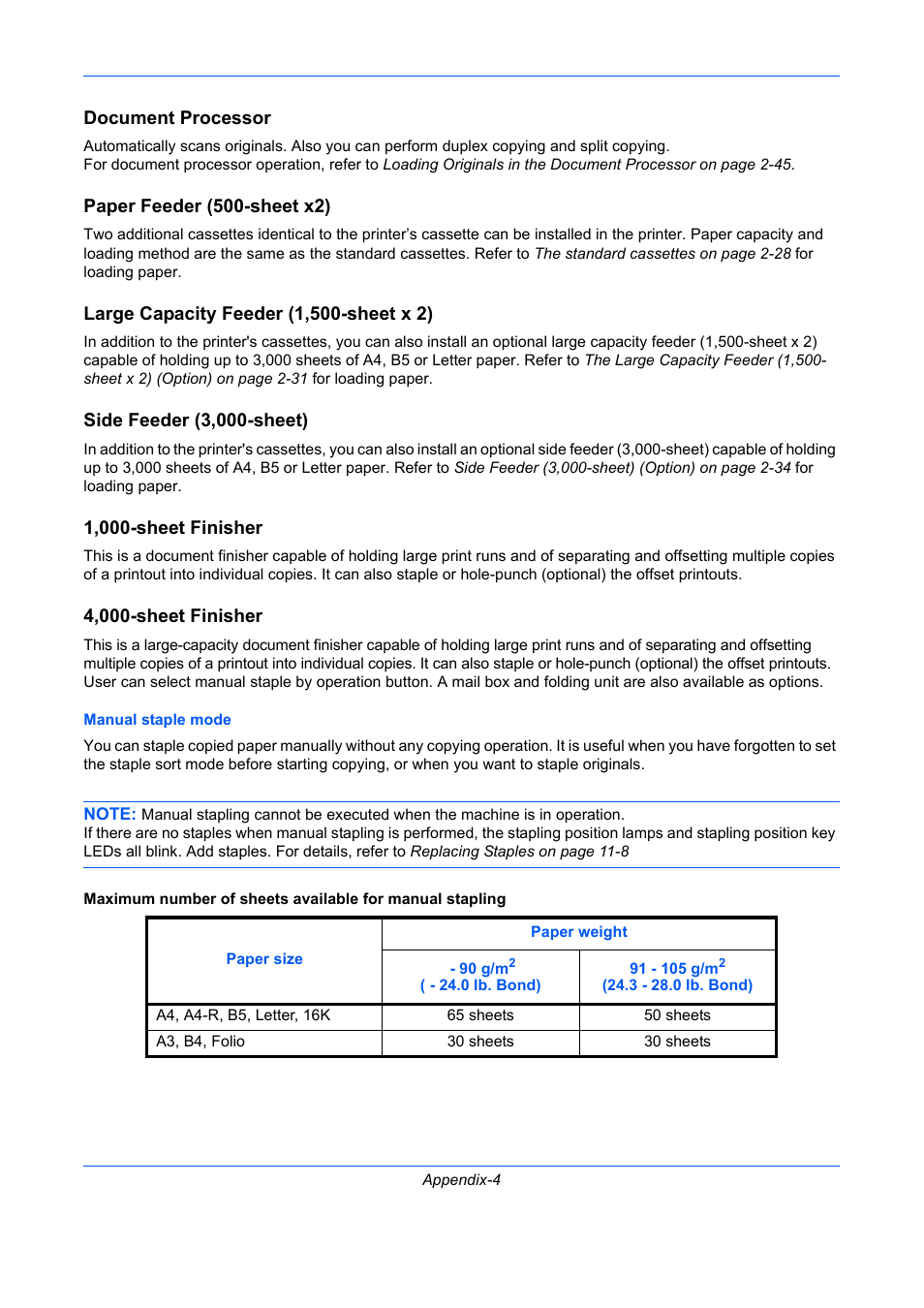 Document processor, Paper feeder (500-sheet x2), Large capacity feeder (1,500-sheet x 2) | Side feeder (3,000-sheet), 1,000-sheet finisher, 4,000-sheet finisher | TA Triumph-Adler DC 2435 User Manual | Page 522 / 568