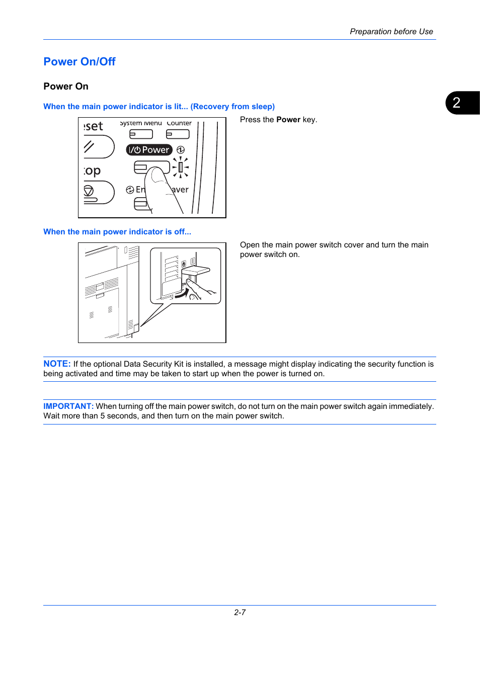 Power on/off, Power on, Power on/off -7 | TA Triumph-Adler DC 2435 User Manual | Page 53 / 568