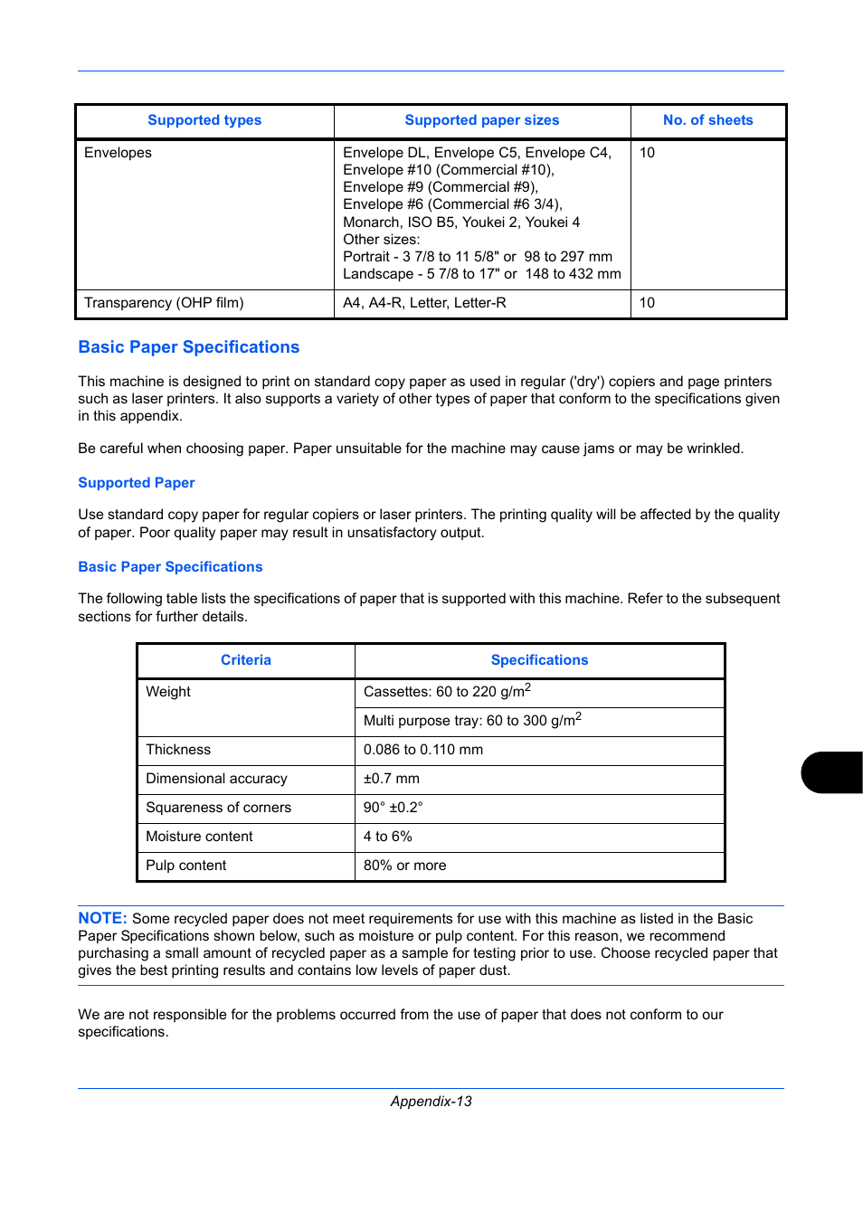 Basic paper specifications | TA Triumph-Adler DC 2435 User Manual | Page 531 / 568