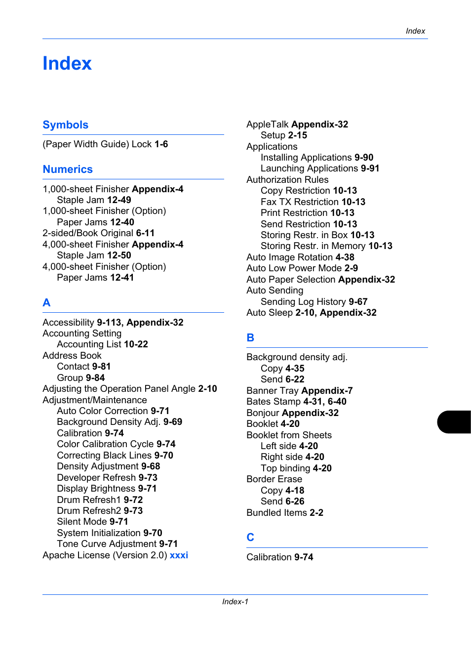 Index | TA Triumph-Adler DC 2435 User Manual | Page 555 / 568