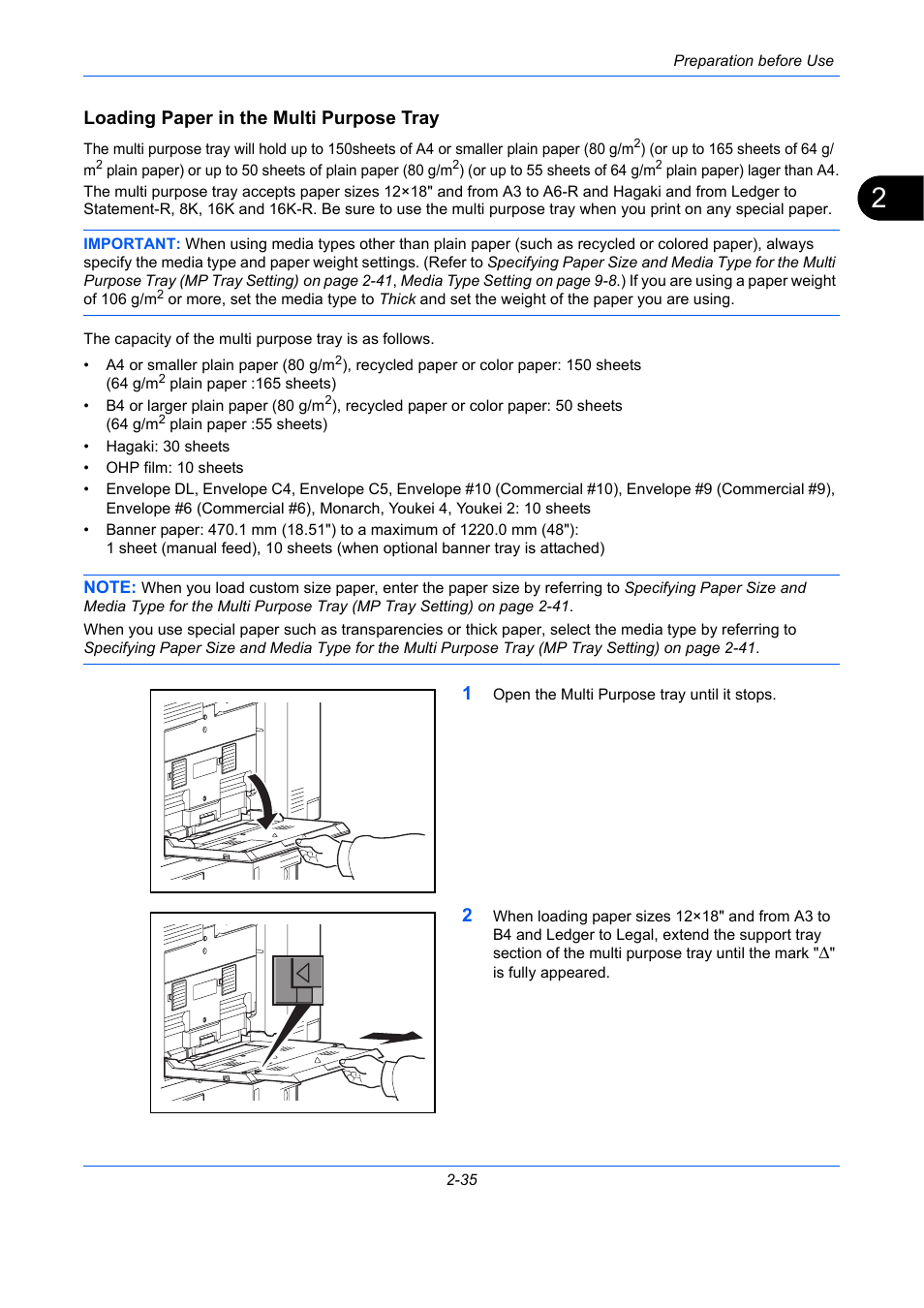 Loading paper in the multi purpose tray | TA Triumph-Adler DC 2435 User Manual | Page 81 / 568