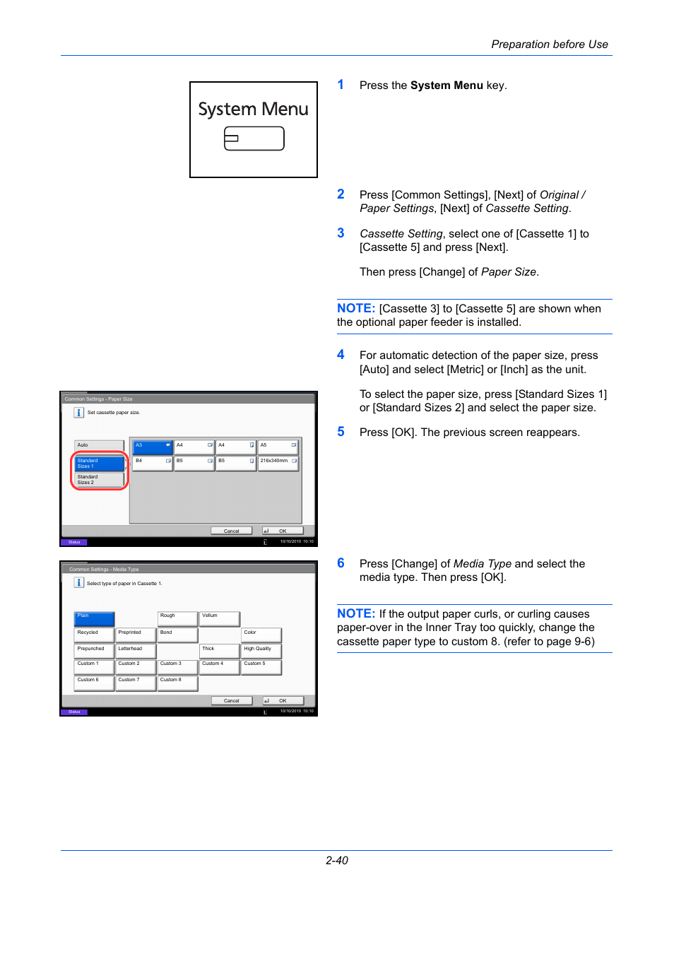 Preparation before use 2-40, Press the system menu key, Press [ok]. the previous screen reappears | TA Triumph-Adler DC 2435 User Manual | Page 86 / 568