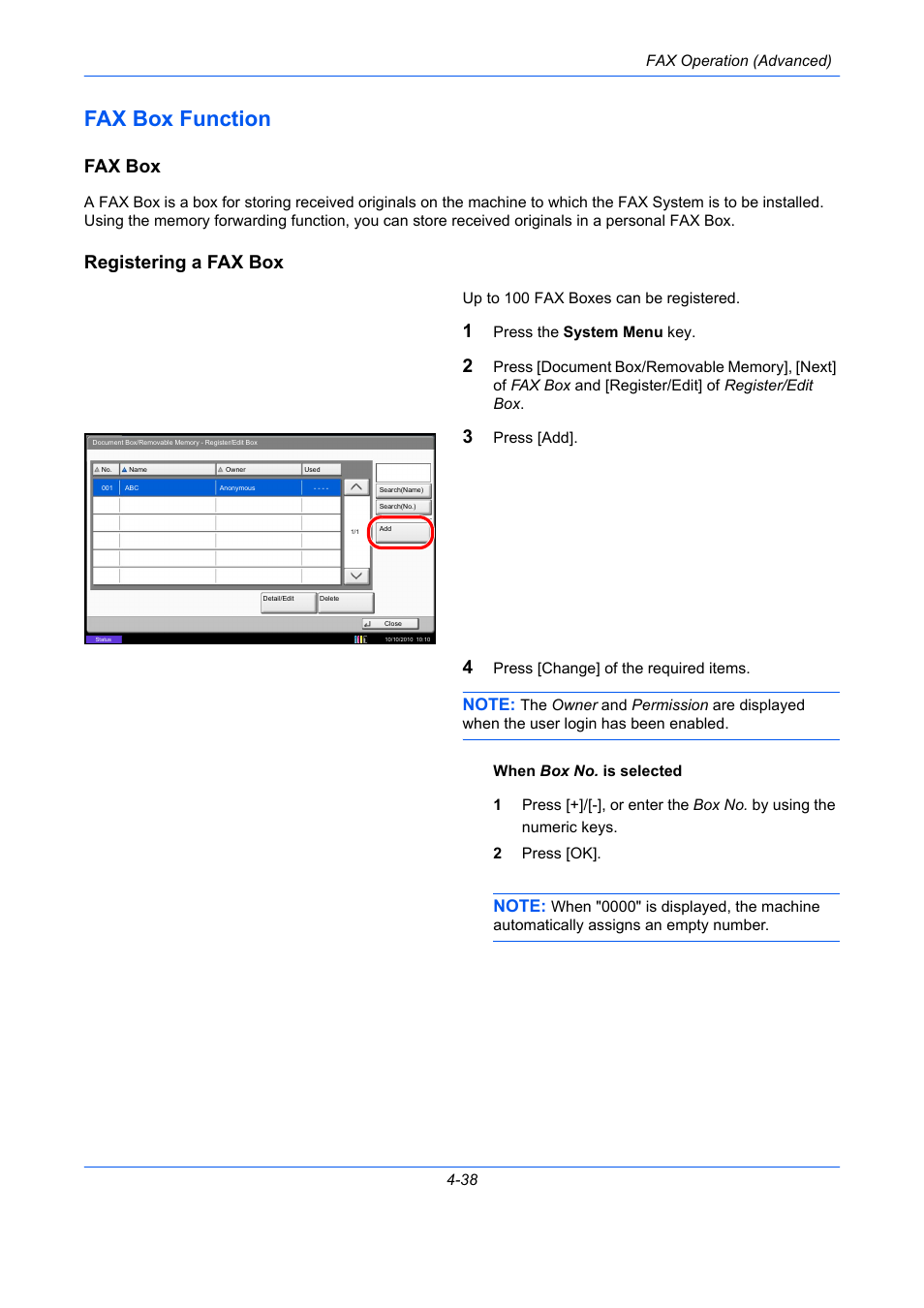 Fax box function, Fax box, Registering a fax box | Fax box function -38 | TA Triumph-Adler DC 2435 User Manual | Page 106 / 250