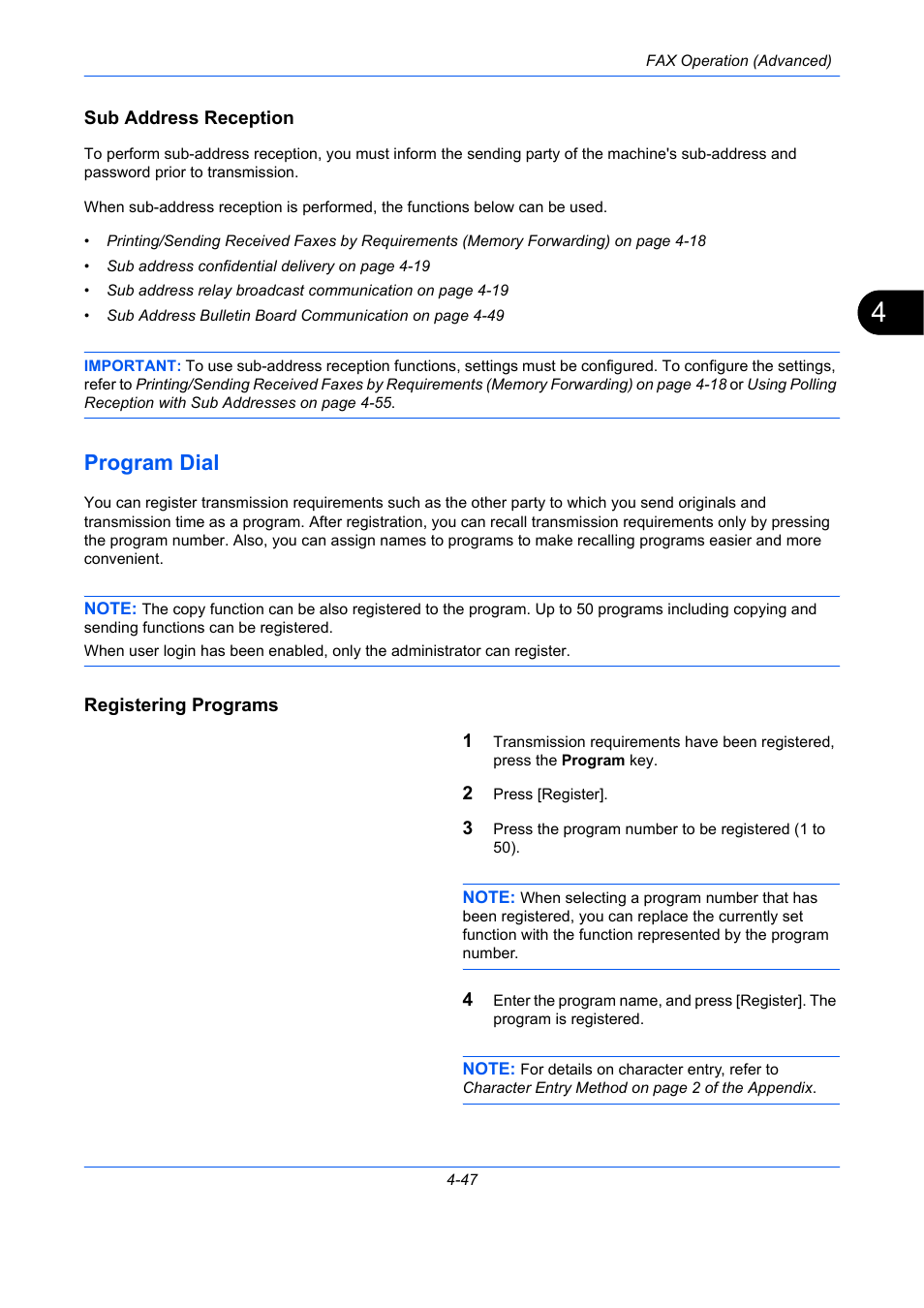 Sub address reception, Program dial, Registering programs | Program dial -47 | TA Triumph-Adler DC 2435 User Manual | Page 115 / 250