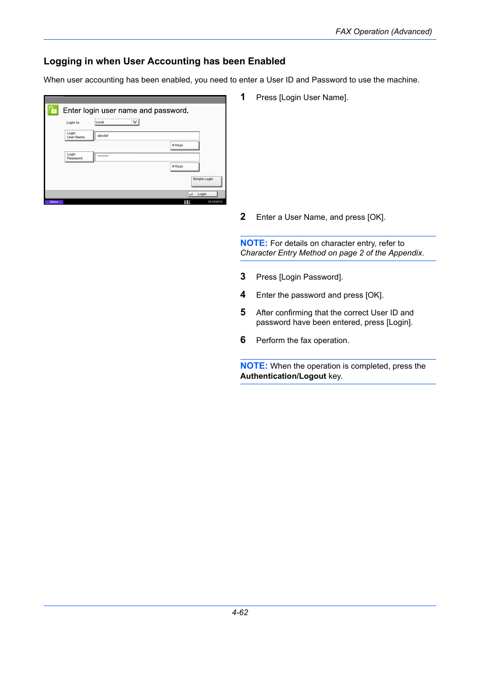 Logging in when user accounting has been enabled | TA Triumph-Adler DC 2435 User Manual | Page 130 / 250