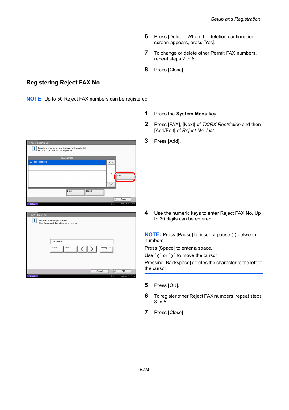 Registering reject fax no | TA Triumph-Adler DC 2435 User Manual | Page 172 / 250