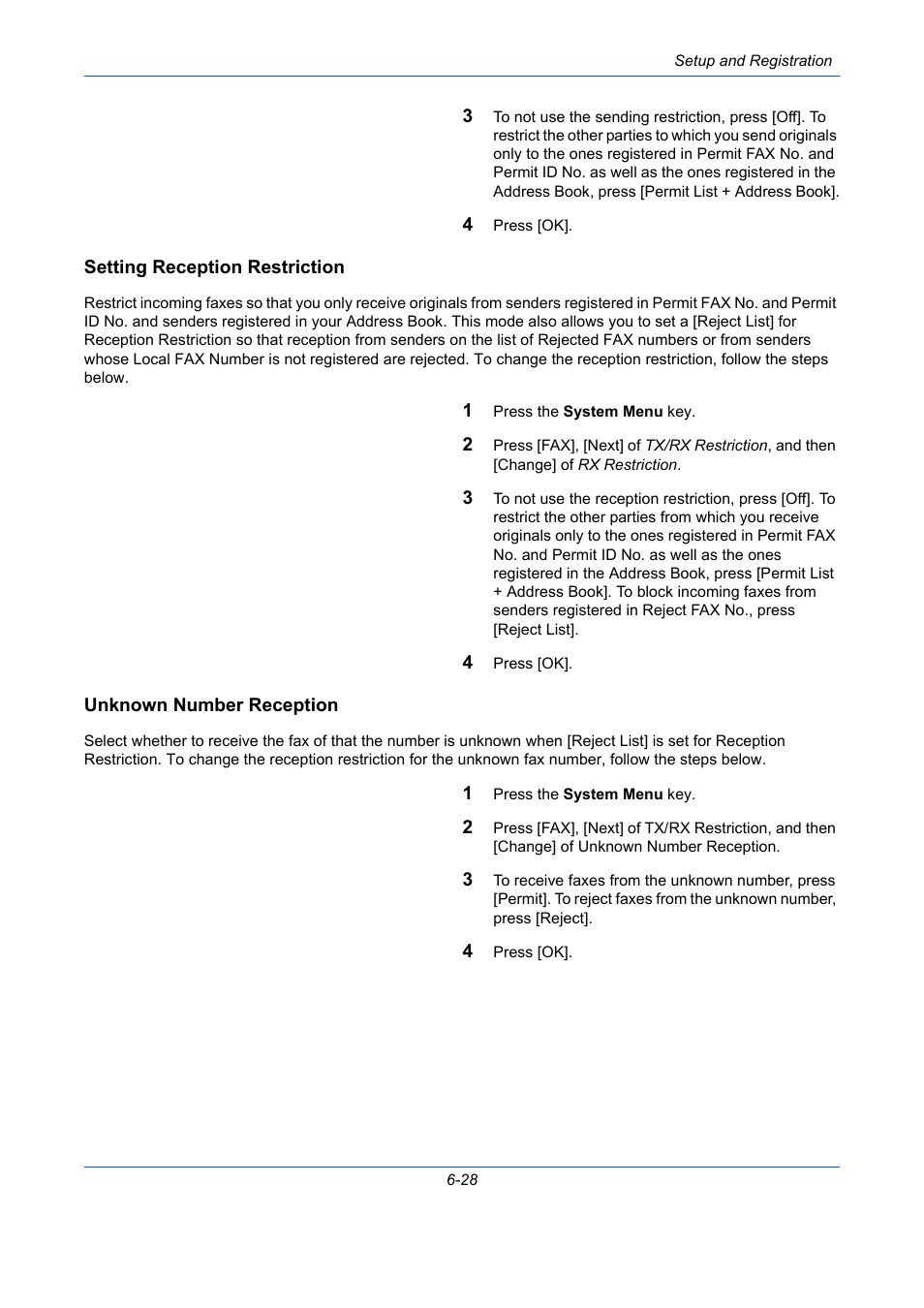 Setting reception restriction, Unknown number reception | TA Triumph-Adler DC 2435 User Manual | Page 176 / 250