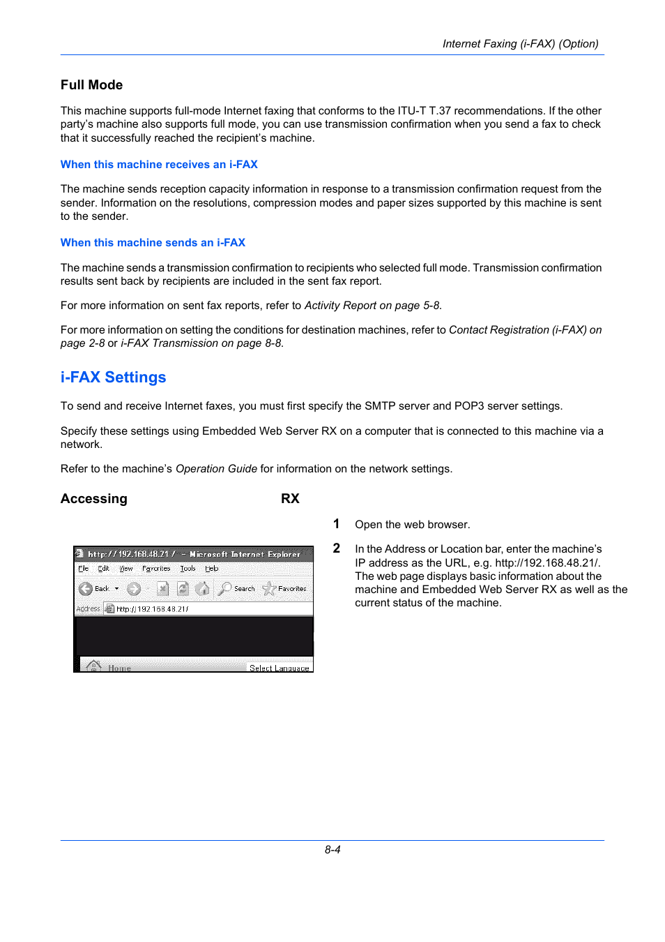 Full mode, I-fax settings, Accessing command center rx | I-fax settings -4 | TA Triumph-Adler DC 2435 User Manual | Page 196 / 250