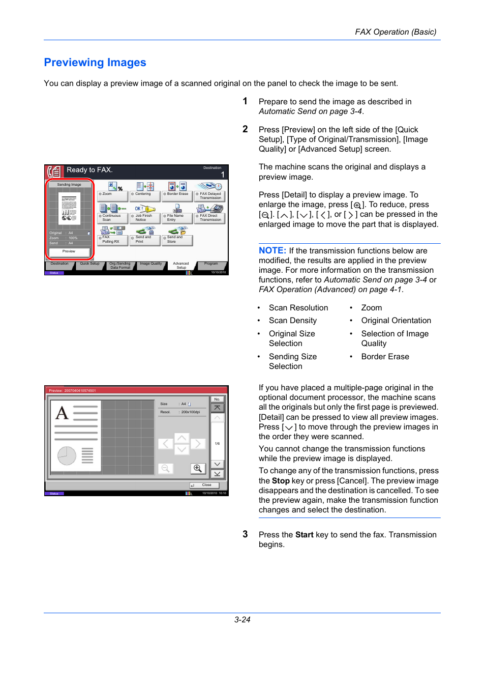 Previewing images, Previewing images -24, Fax operation (basic) 3-24 | TA Triumph-Adler DC 2435 User Manual | Page 64 / 250