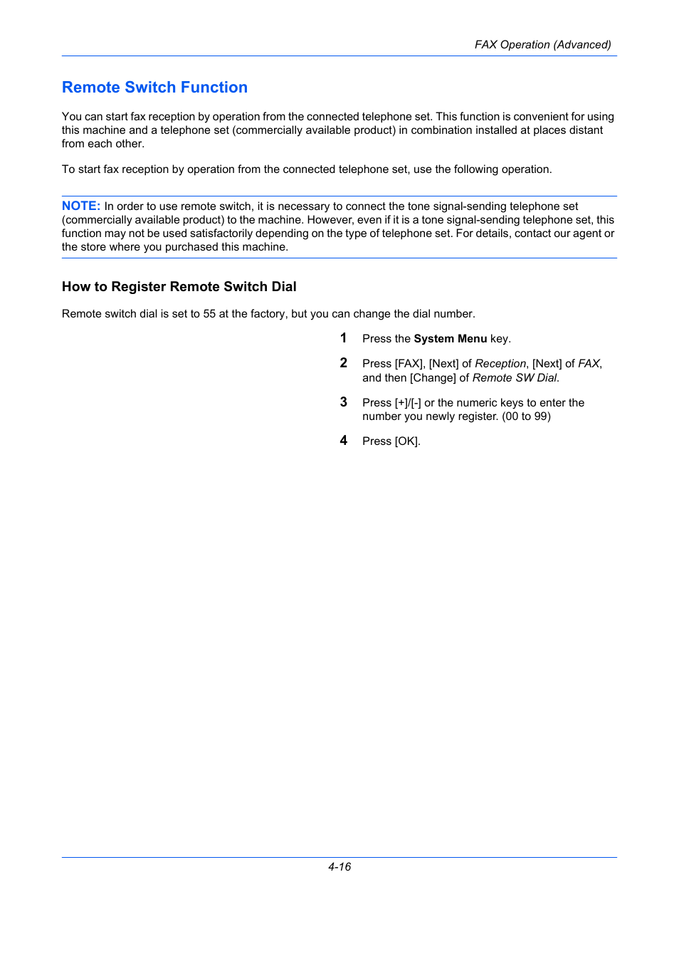 Remote switch function, How to register remote switch dial, Remote switch function -16 | TA Triumph-Adler DC 2435 User Manual | Page 84 / 250