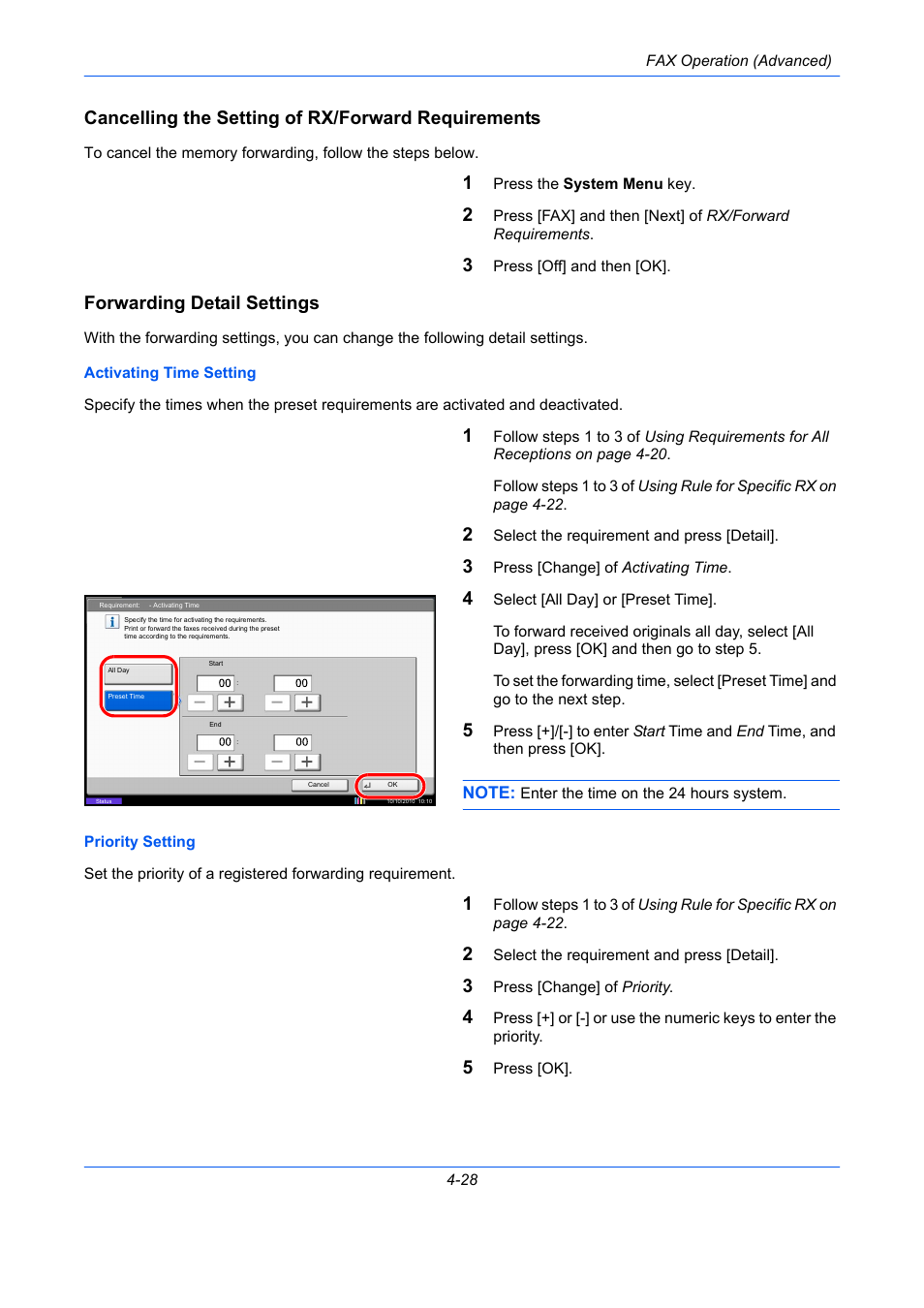 Cancelling the setting of rx/forward requirements, Forwarding detail settings | TA Triumph-Adler DC 2435 User Manual | Page 96 / 250